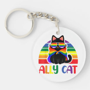 LGBT Ally Cat Be Kind Gay Rainbow Funny LGBTQ Flag Keychain