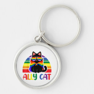 LGBT Ally Cat Be Kind Gay Rainbow Funny LGBTQ Flag Keychain