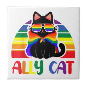 LGBT Ally Cat Be Kind Gay Rainbow Funny LGBTQ Flag Tile