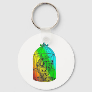 Lgbt Caged Heart Valentines Tattoo Rainbow Design Keychain