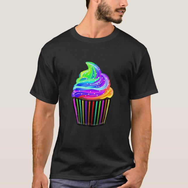 LGBT Cupcake Rainbow Colour Icing Pride LGBTQ Team T-Shirt (Front)