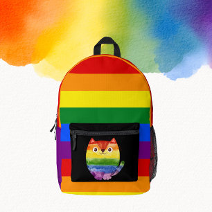 LGBT Cute Cat Monogram Rainbow Pride  Printed Backpack
