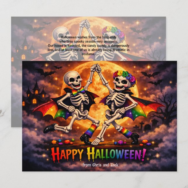 🕷️🌈LGBT Dancing Bones & Rainbow Moons card (Front/Back)