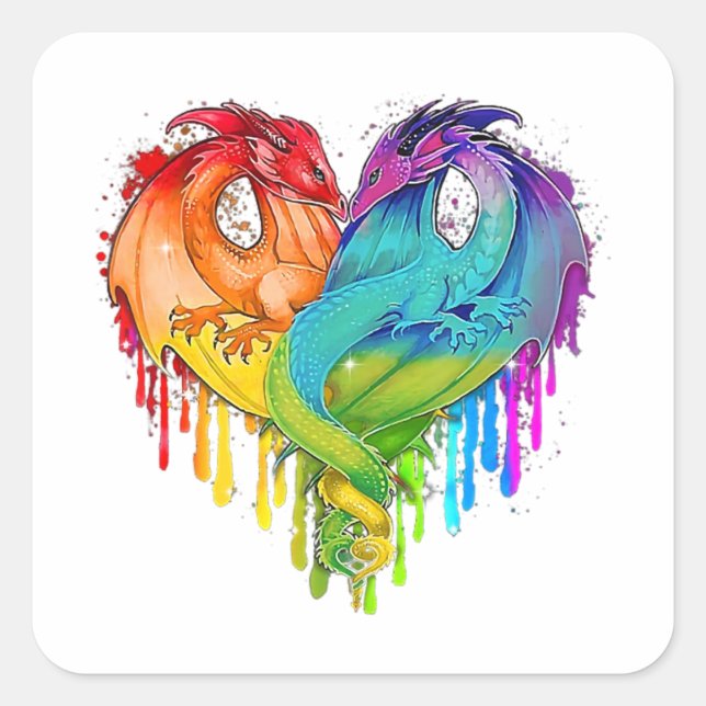 Lgbt Dragon Heart Rainbow Heart Dragon Lgbt Pride Square Sticker (Front)