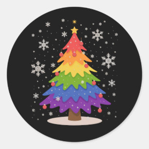 LGBT Flag Christmas Tree Merry Xmas Gay Pride Classic Round Sticker