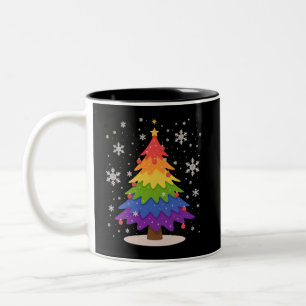 LGBT Flag Christmas Tree Merry Xmas Gay Pride  Two-Tone Coffee Mug