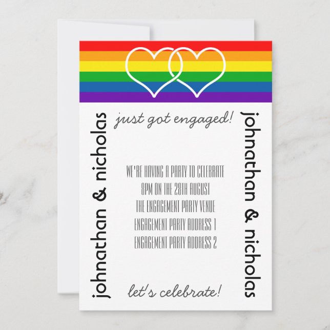LGBT Flag Gay Engagement Party Invitation (Front)