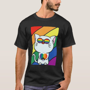 Lgbt Flag Gay Pride Month Rainbow Cute Cat With Lg T-Shirt