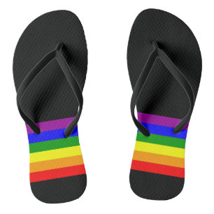 LGBT Flag on Black Flip Flops