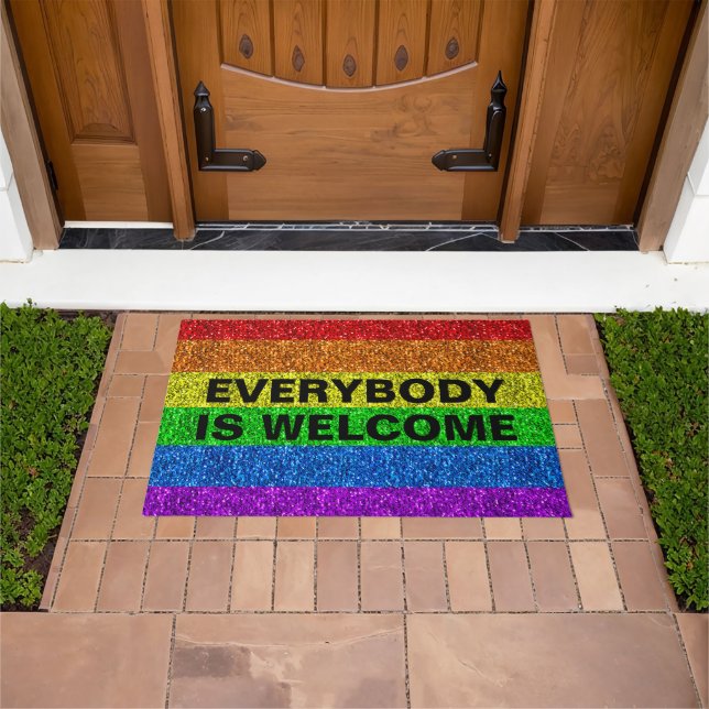 LGBT flag rainbow glitter faux sparkle Personalize Doormat (Outdoor)