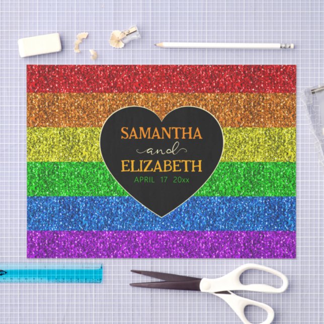 LGBT flag rainbow heart sparkles gay wedding Tissue Paper (Craft)