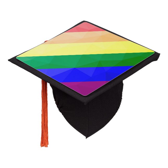 LGBT flag rainbow lines geometric mesh pattern Graduation Cap Topper (Angled)