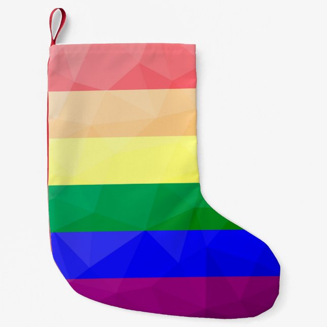 LGBT flag rainbow lines geometric mesh pattern Small Christmas Stocking (Front)