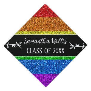 LGBT flag rainbow sparkle Custom name Class Graduation Cap Topper