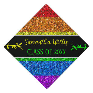 LGBT flag rainbow sparkle Custom name Class Graduation Cap Topper