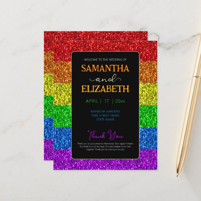 LGBT flag rainbow sparkles gay lesbian wedding (Front/Back In Situ)
