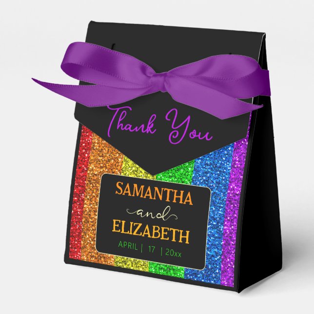 LGBT flag rainbow sparkles gay lesbian wedding Favor Box (Front Side)