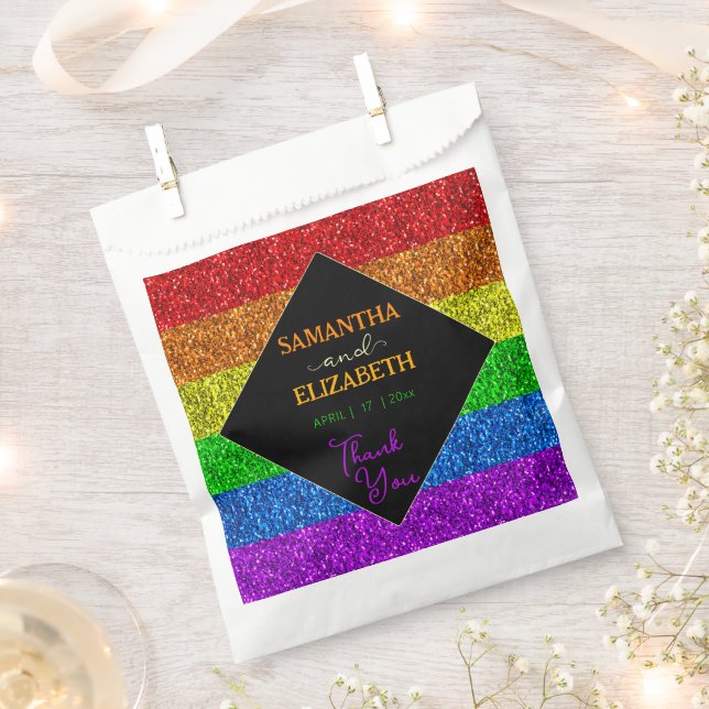 LGBT flag rainbow sparkles gay lesbian wedding Favour Bag (Clipped)