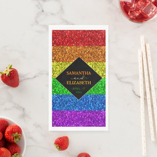 LGBT flag rainbow sparkles gay lesbian wedding Napkin (Insitu)