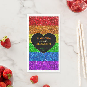 LGBT flag rainbow sparkles heart wedding Paper Napkin