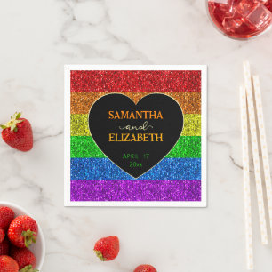 LGBT flag rainbow sparkles heart wedding Paper Napkin