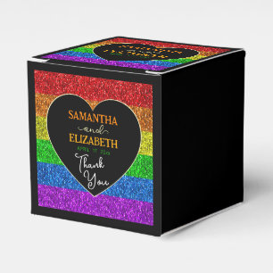 LGBT flag rainbow sparkles heart wedding Thank you Favor Box