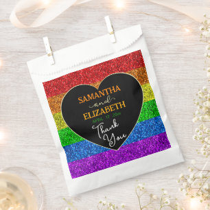 LGBT flag rainbow sparkles heart wedding Thank you Favour Bag