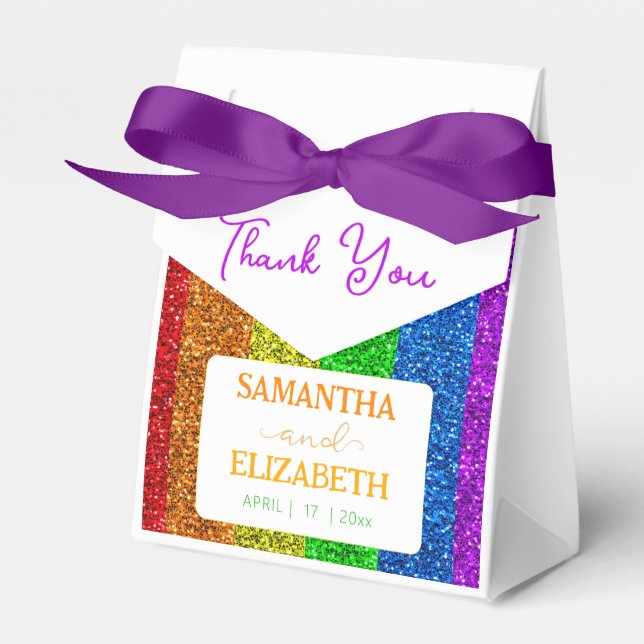 LGBT flag rainbow sparkles lesbian wedding Favor Box (Front Side)