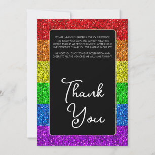 LGBT flag rainbow sparkles lesbian wedding Thank You Card