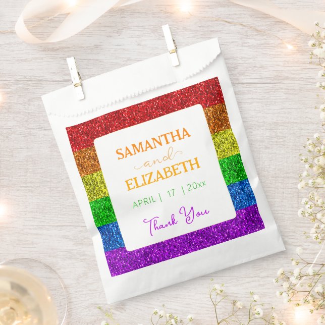LGBT flag rainbow sparkles wedding Thank you Favour Bag (Clipped)