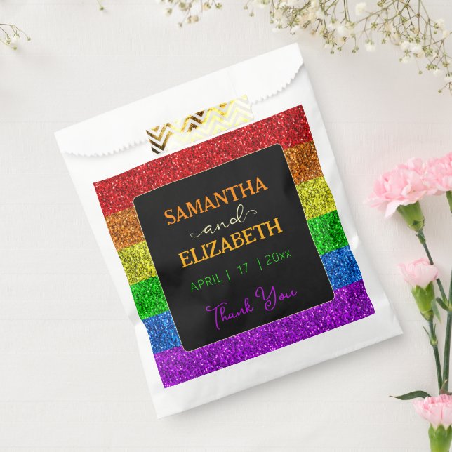 LGBT flag rainbow sparkles wedding Thank you Favour Bag (Sealed)
