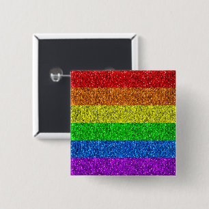 LGBT flag vibrant rainbow glitter faux sparkle 2 Inch Square Button