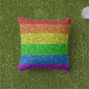 LGBT flag vibrant rainbow glitter faux sparkle Outdoor Pillow