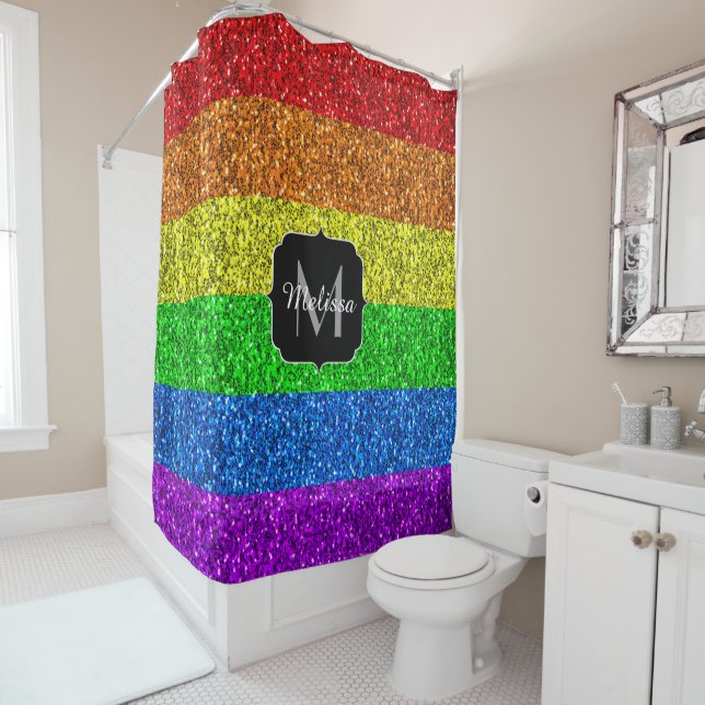 LGBT flag vibrant rainbow glitter sparkle Monogram (In Situ)