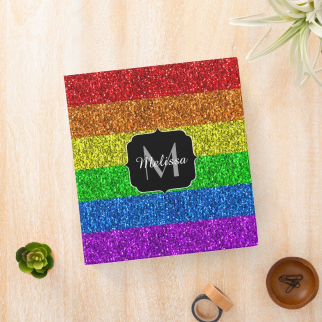 LGBT flag vibrant rainbow glitter sparkle Monogram Binder (In Situ)
