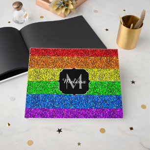 LGBT flag vibrant rainbow glitter sparkle Monogram Guest Book