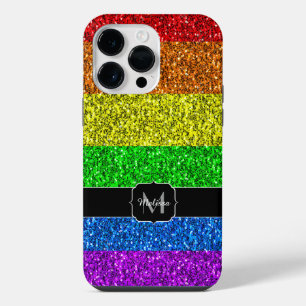 LGBT flag vibrant rainbow glitter sparkle Monogram iPhone 14 Pro Max Case
