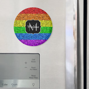 LGBT flag vibrant rainbow glitter sparkle Monogram Magnet