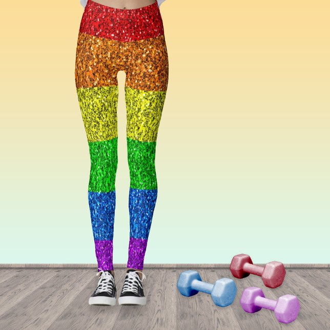 LGBT flag vibrant rainbow glitter sparkles Leggings (Stand out in the gym with our breathable sparkly LGBT leggings!)