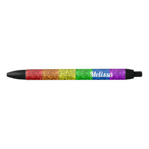 LGBT flag vibrant rainbow sparkles Personalize Black Ink Pen
