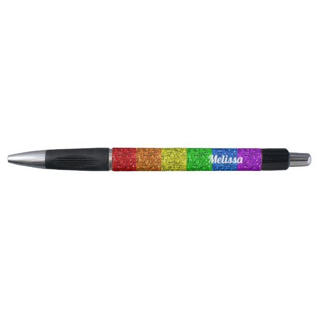 LGBT flag vibrant rainbow sparkles Personalize Pen (Front)