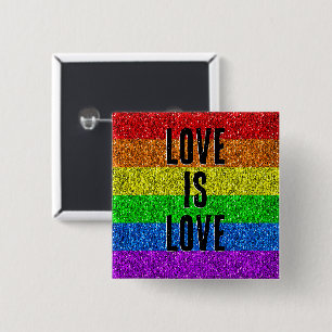 LGBT flag vibrant Sparkle Love text customize 2 Inch Square Button