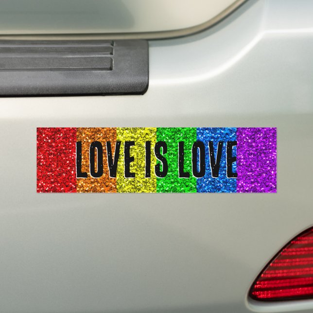 LGBT flag vibrant Sparkle Love text customize Bumper Sticker (On Car)