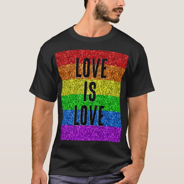 LGBT flag vibrant Sparkle Love text customize T-Shirt (Front)