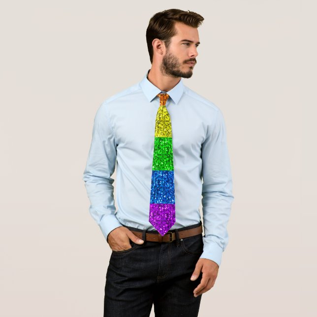 LGBT flag vibrant sparkles Tie (In Situ)