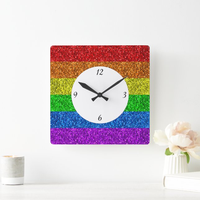 LGBT flag vibrant sparkles with numbers Square Wall Clock (Home)