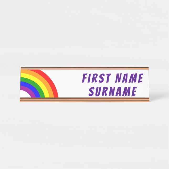 LGBT Gay Matching Couple Half Rainbow Desk Name Plate (Front)