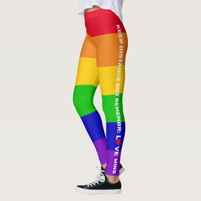 LGBT Gay pride 2020 rainbow flag Love Wins quote Leggings (Left)