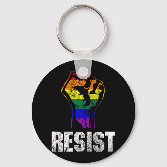 Lgbt Gay Pride Flag Resist  Keychain (Front)