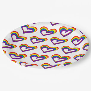 LGBT Gay Pride Love Rainbow Flag Heart LGBTQ Party Paper Plate